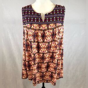 Kim Rogers cotton blend orange blue and pink embroidered boho print top size 1X